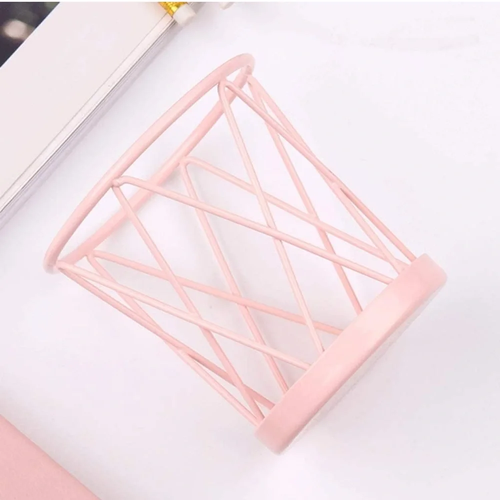 Pink Metal Geometric Makeup Brush Holder Organizer